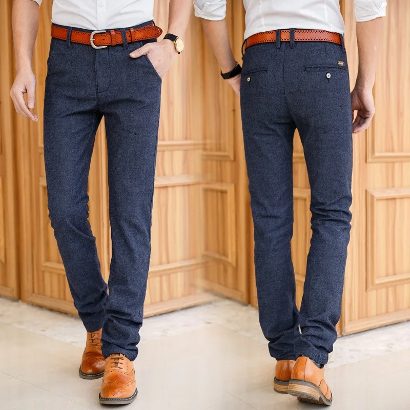 

Natural Cotton linen Trousers Male Classic Formal Pants Social Casual Fashion Elastic Business Men's Long Pants Autumn Clothes