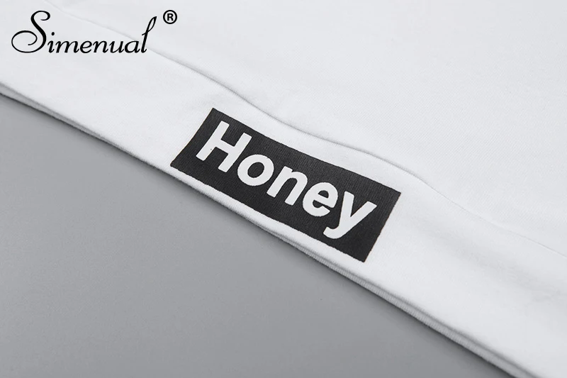 Simenual мода осень женская футболка короткий топ с буквенным принтом белая футболка тонкая сексуальная Водолазка с длинным рукавом футболки для женщин