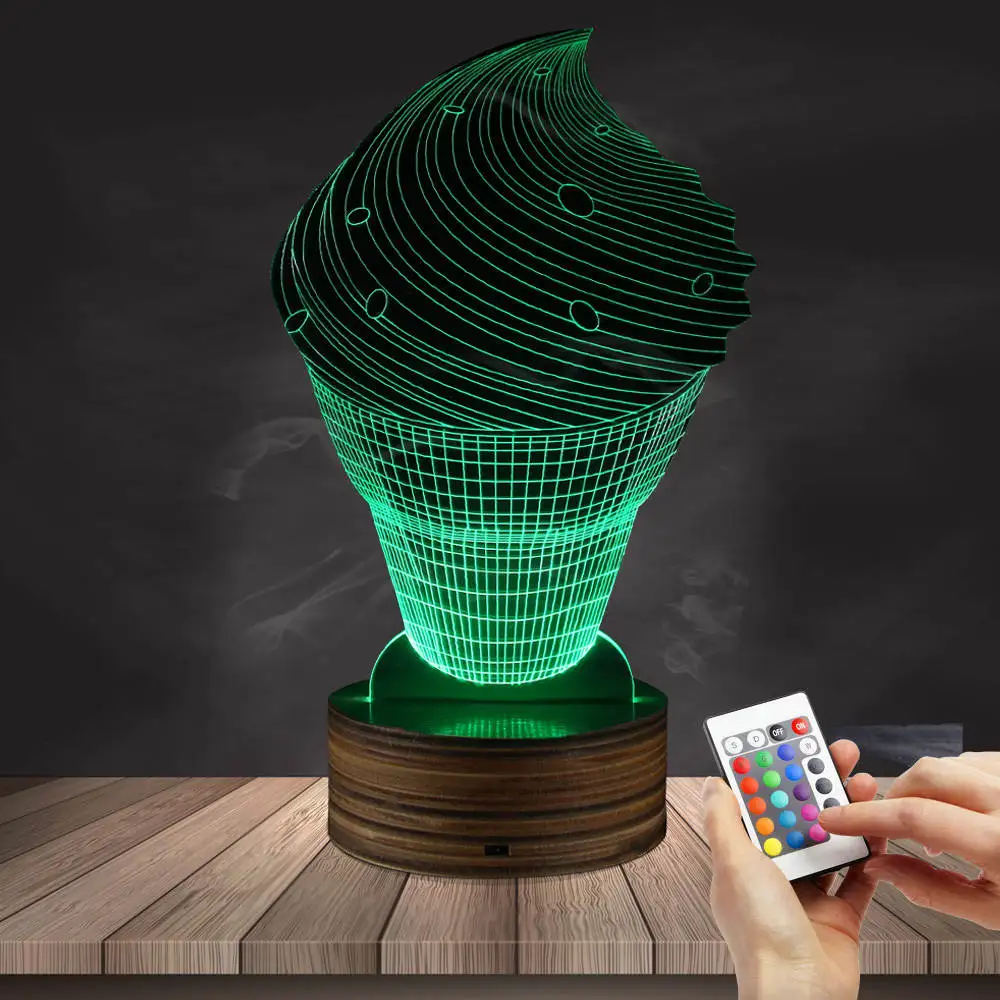 1 шт. мороженое лампа мягкий конус 3D оптическая иллюзия Лампа девушка подарки конфеты сладкий эмблема свет светодио дный светодиодной