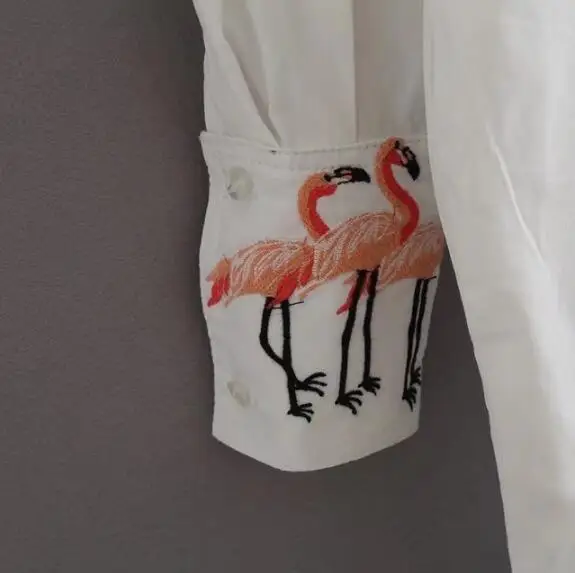 Блузка женская белая с длинным рукавом и отложным воротником|embroidery shirt|blouses topslong