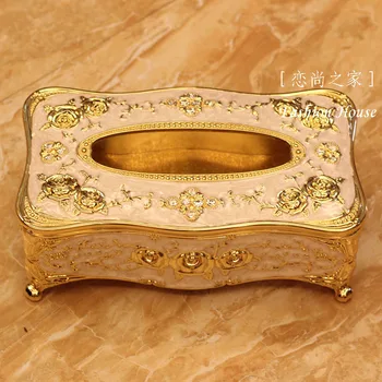 

European tissue box roses rectangular box Rose on the new paper towel box of luxury alloy ornaments
