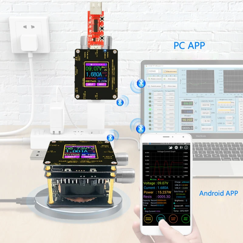 QI Беспроводное зарядное устройство Тестер цветной TFT Bluetooth android PC приложение USB измеритель напряжения тока детектор нагрузки индикатор Вольтметр постоянного тока