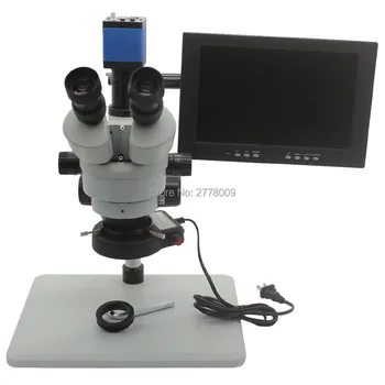 

Trinocular Stereo Microscope 3.5X-90X Continuous Zoom Magnification 1080P HDMI USB Camera Workbench LED Lights 10-inch Monitor