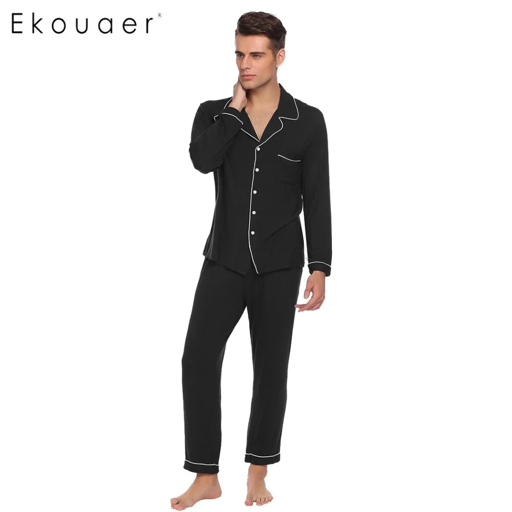 Ekouaer Elegant Pajama Sets Men Autumn Spring Patchwork Sleepwear Long