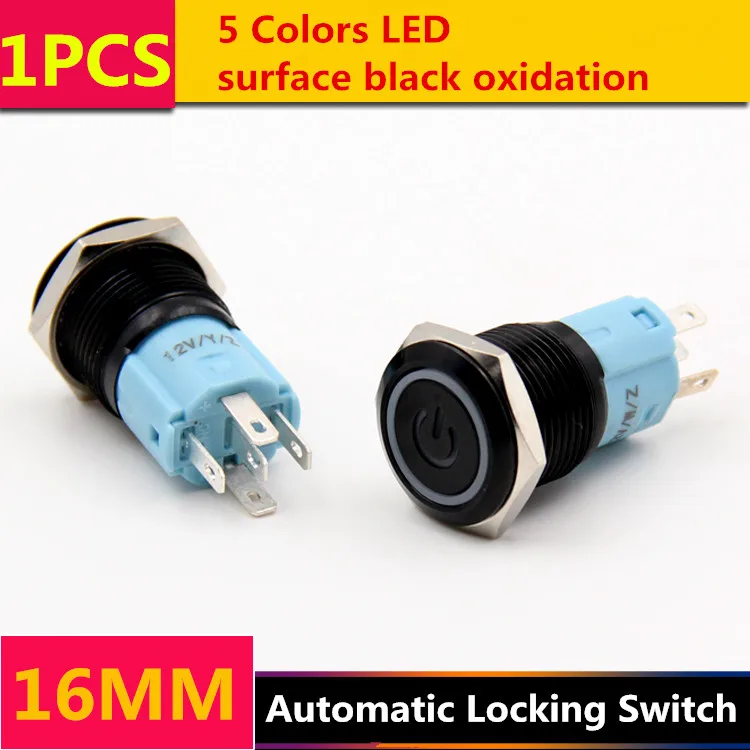 

1PCS/LOT YT1065B 16 mm Black Oxidation Metal Push Button Switch Automatic Locking Switch With 5 Colors LED Power Symbol 24V