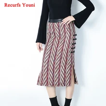 RYS9305 зима китайский пряжки пояса из натуральной кожи шерстяные полосатый Женский 75 см длинные разделение пояс на бедра юбка для женщин тонкий