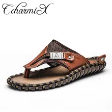 CcharmiX натуральная кожа мужские вьетнамки мужские пляжные летние тапочки высокое качество уличные мужские повседневные тапочки повседневная обувь