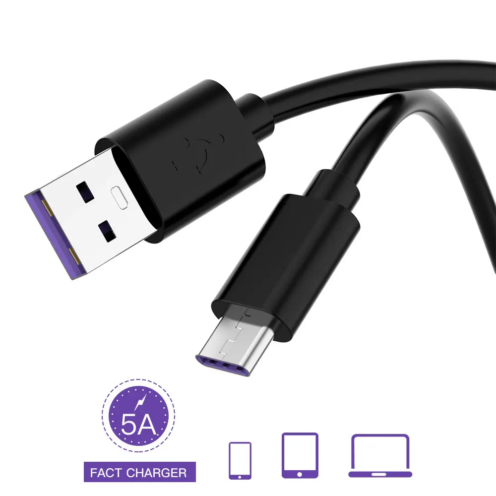 USB 5A type-C кабель для передачи данных для huawei P20 Pro lite mate 9 10 Pro P10 Plus lite V10 USB 3,1 type-C суперзарядный кабель - Цвет: Black