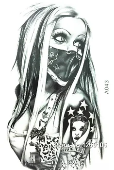 2016 NEW Simple Cool Tattoo  Girl with Mask 21x15cm Waterproof Temporary Tattoo