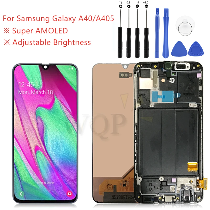 Супер AMOLED для samsung A40 lcd сенсорный экран дигитайзер в сборе для samsung A40 A405 lcd с рамка Запасные детали