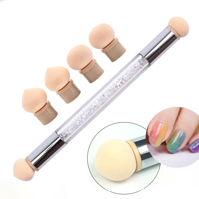  1pc Glitter Powder Nail Art Sponge Nail Brush Gradient Painting Rhinestone Handle Manicure Pen Nail