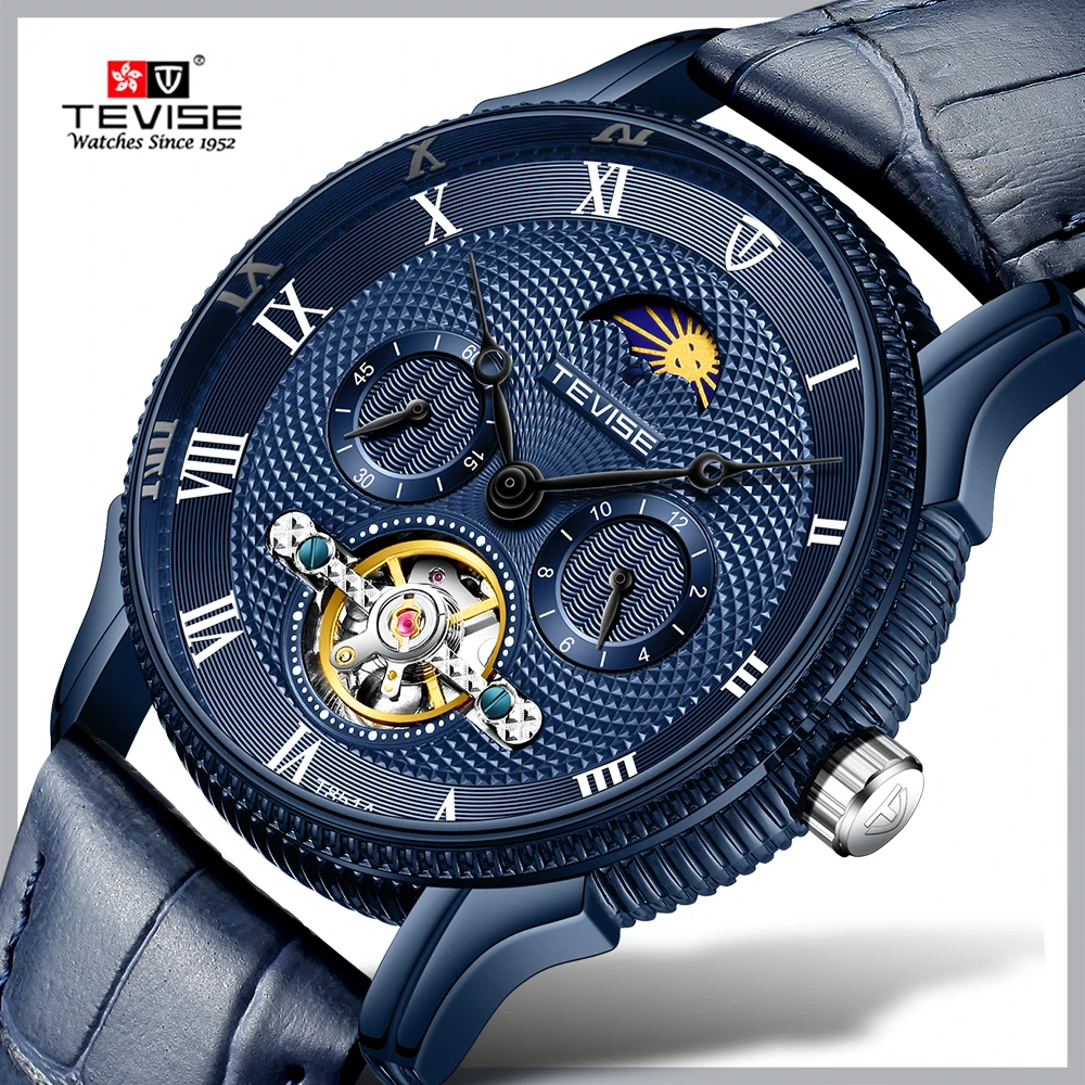 

TEVISE Luxury Top Brand Men Mechanical Wristwatches Automatic Self-Wind Watch Men Genuine Leather Men's Watches Gifts Montre
