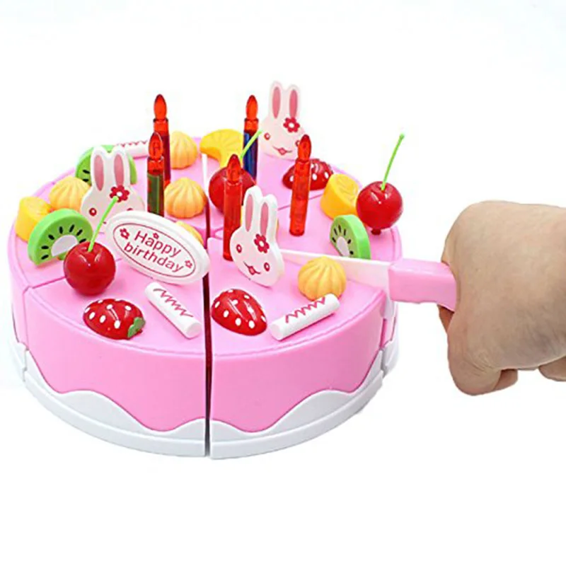 2017 heißer Verkauf 54 stücke Spiel Kunststoff Lebensmittel Set Kinder Geschenk Geburtstag Kuchen mit Schneidmesser, Teekanne und Tassen Baby Spielzeug