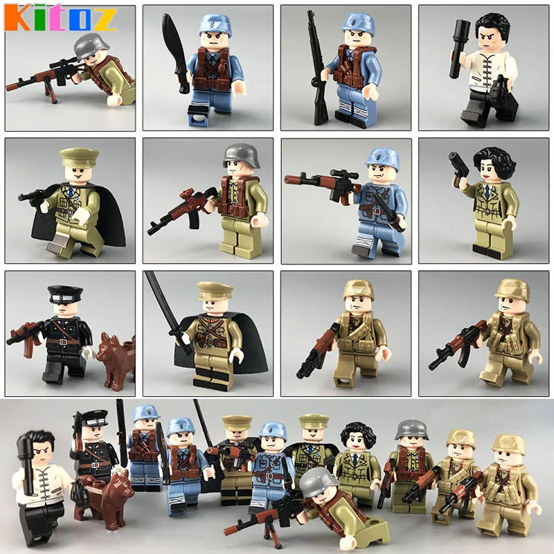 

Kitoz 12pcs WW2 Chinese VS Japanese Sino-Japanese War Female Army Soldier Figure Weapon Building Block Toy Compatible with Lego