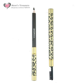 

12pcs Leopard 2 IN 1 Brown eye brow pencil with brush Professional Brown Eyebrow Makeup pen comb Wholesale
