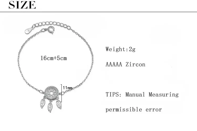 Anenjery Горячая микро CZ Ловец снов браслет для женщин девушек 925 пробы Серебряный циркон браслет pulseira bijoux S-B204