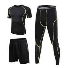 3Pcs/Set Men's Sports Suits Quick Dry Fitness Compression T-shirt Loose Fitting Shorts Tight Leggings Pants Exercise Tracksuits