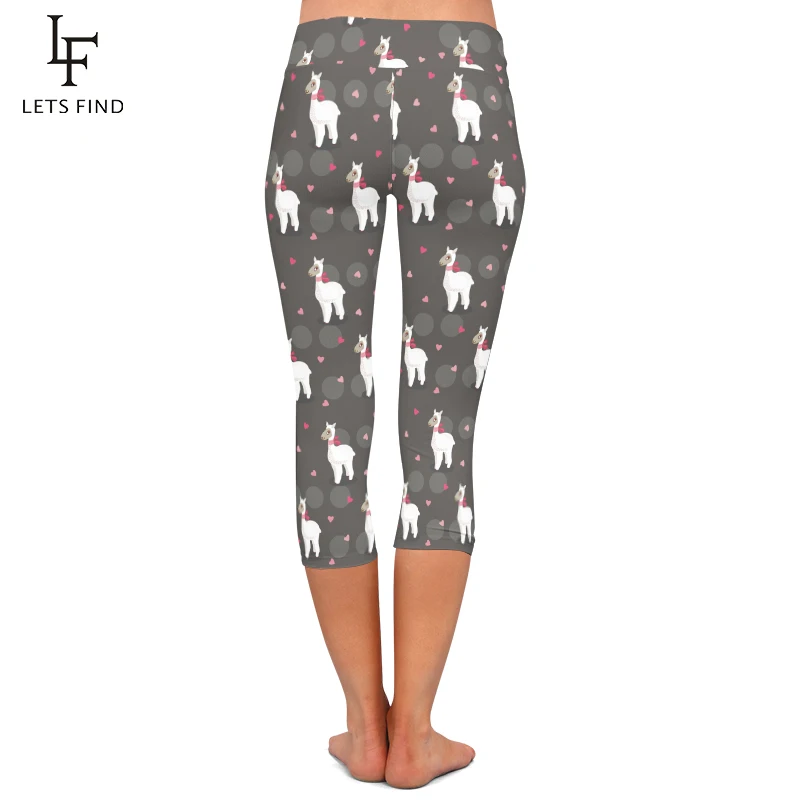 LETSFIND Women 2019 Summer High Waist Stretch Leggings Sheep Print Girls Slim Capri Leggings Female Mid Calf  Pants