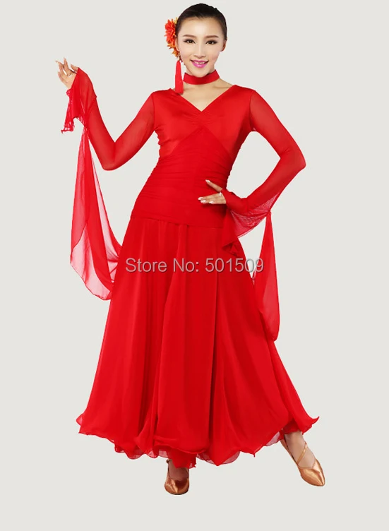 Женские Красный/Черный Длинные рукава современные Танцы платье бальное танго платье/Stage Одежда для танцев