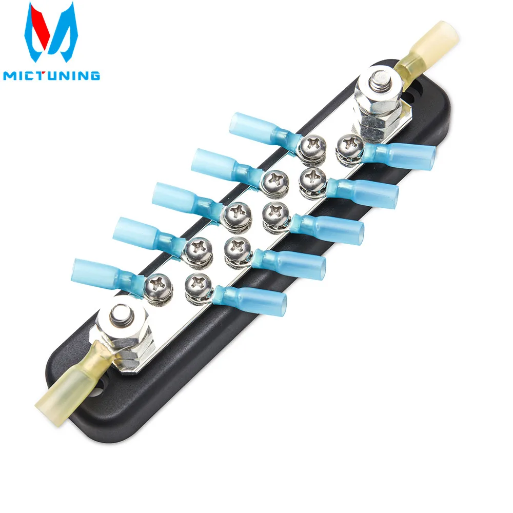 

MICTUNING 10 Terminal Bus Bar Kit 600V Bus Bar Ground Distribution Block w/ 10 Screws + 2 Studs + 12 Heat Shrink Rings Terminals