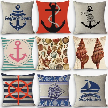 

Home decorative pillows Europe square cotton linen nautical seat cushion Sea style sailing Anchor coussin vintage fundas cojines