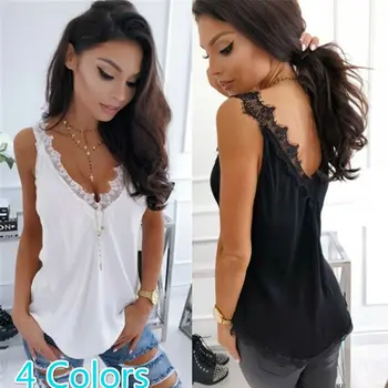 

Loose Vest Strappy Cami Tank Top Women Lace Summer V-Neck Button Down Casual Tank Tops Holiday Sleeveless Crop Shirt