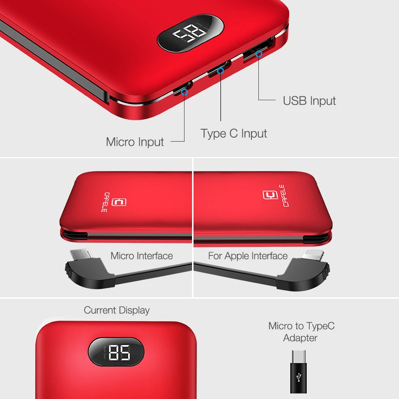 Cafele 8000mAh Mobile Power Bank for USB iPhone Samsung Xiaomi LED Universal Power Bank Charger External Battery Big Capacity