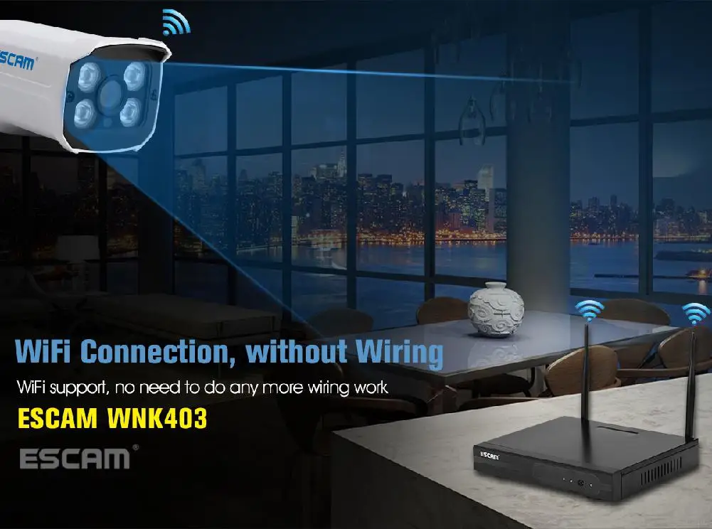 ESCAM WNK403 4CH WiFi NVR комплект P2P 720 P точка доступа Автоматический Открытый ИК ночного видения безопасности IP система наблюдения ссtv