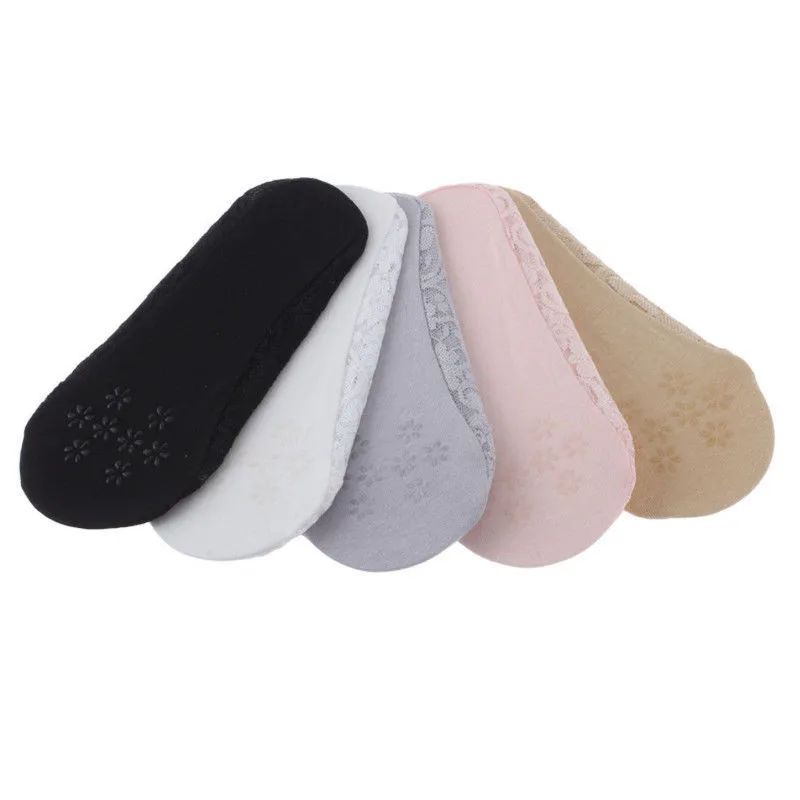5 пар женских кружевных носков в цветочек для девочек, невидимые тонкие носки