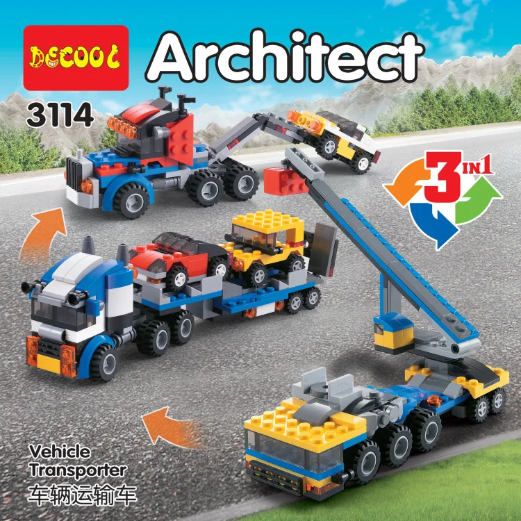 

DECOOL 3114 Ville Createur 3 dans 1 Vehicule Transporteur Grue Blocs Enfants Jouets Compatible 31033