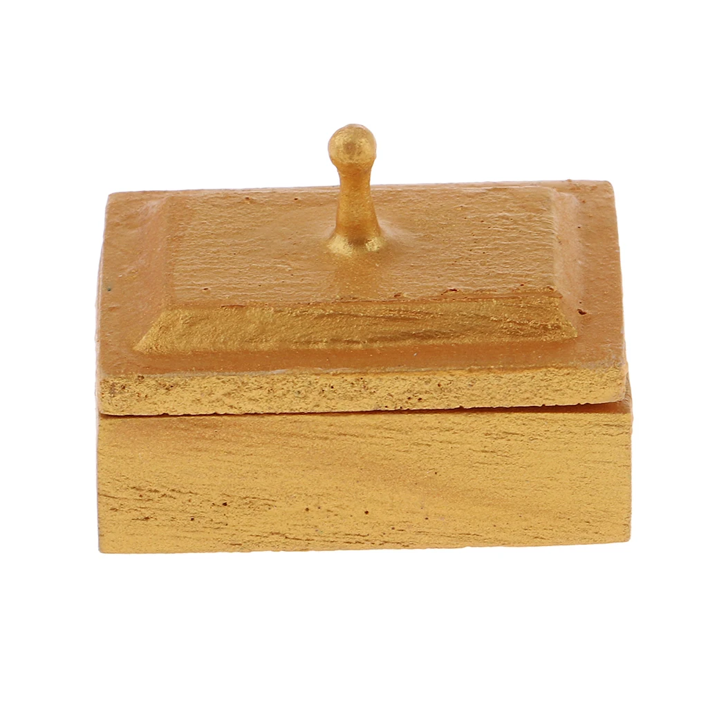 1/12 Golden Sewing Box Set Knitting Threaded Spool Wooden Miniature Dollhouse Life Scenes Decor Accessories