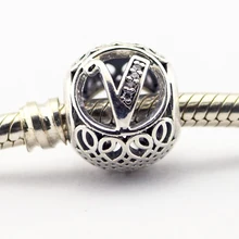 Ювелирные изделия из стерлингового серебра 925 пробы Подходит Пандора Подвески Браслеты Винтаж V с прозрачными кубические циркониевые бусины