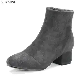Nemaone 2018 Женские Ботинки Ботильоны квадратный толстый каблук высокая обувь на каблуке
