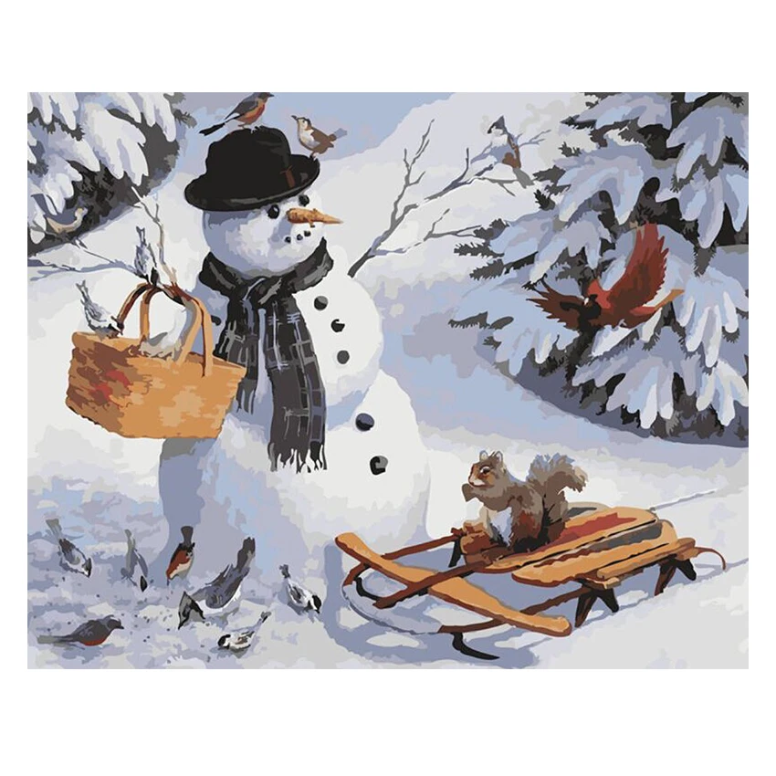 

RIHE Snowman Diy Painting By Numbers Squirrel Oil Painting On Canvas Hand Painted Cuadros Decoracion Acrylic Paint Home Decor