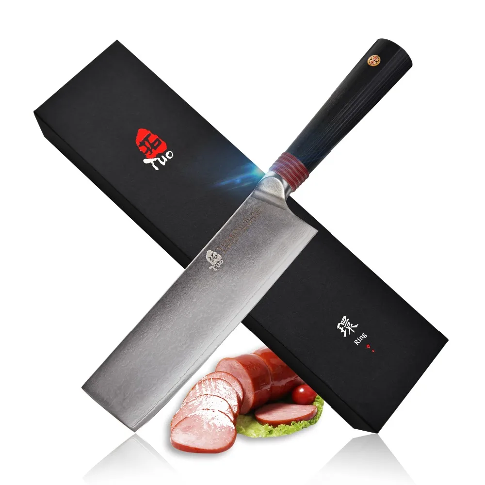 

TUO Cutlery Chef Knife 9.5" - AUS-10 Japanese Damascus Stainless Steel Kitchen Knife - Ergonomic G10 Handle - Ring-R Serie