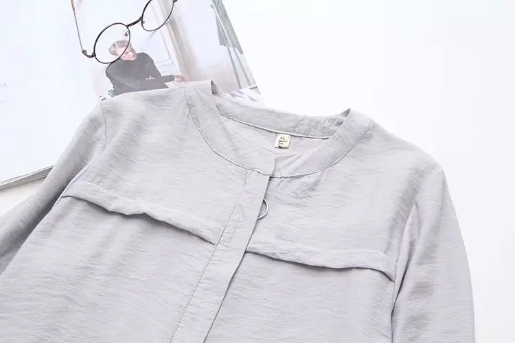 Shirt Solid Cotton Full Gray New Oversize Women Shirts Blue Plus navy 2019 O Sleeve Long Summer Neck Big Spring Size Ladies nX0xq7Uf