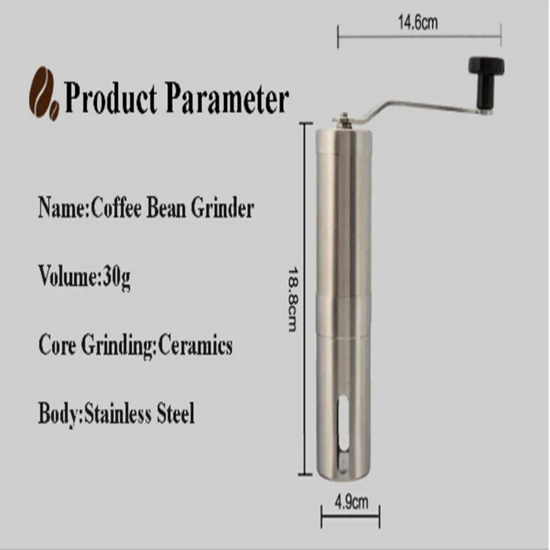 Stainless Steel Hand Manual Coffee Bean Grinder Mill Kitchen Grinding