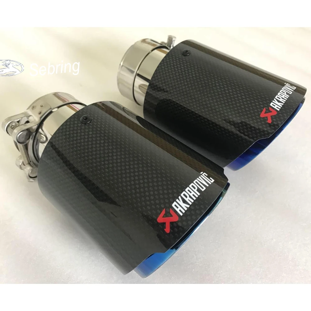 

1PC Single Car Exhaust tip Blue Pipe AKRAPOVIC Glossy Plain Carbon Muffler pipe for CX-4 E71 Honda