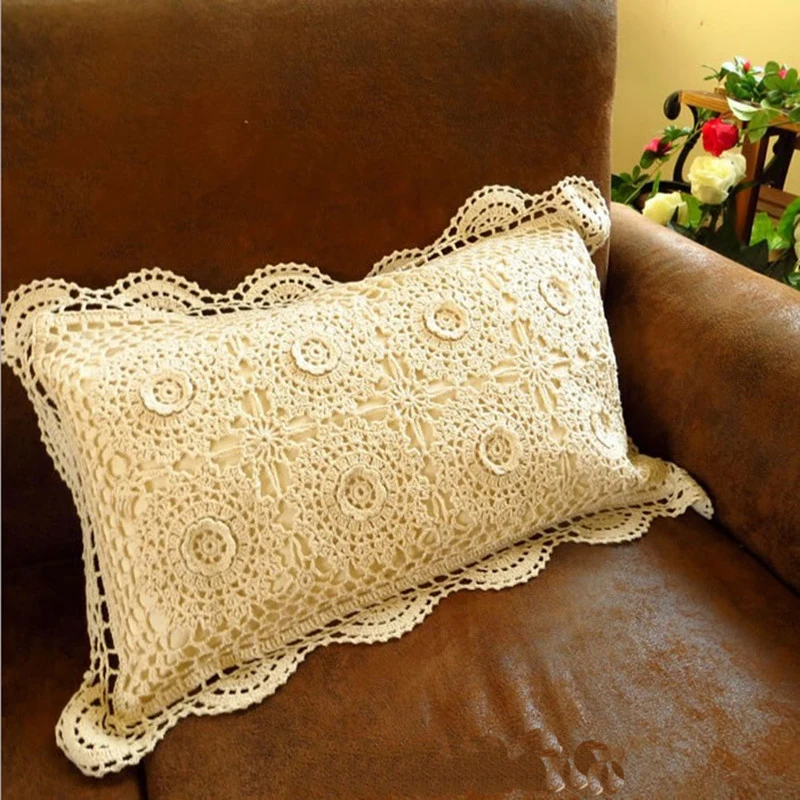 100 Cotton Hand Crocheted Knitting 3d Hook Flower Woven Lumbar Pillow