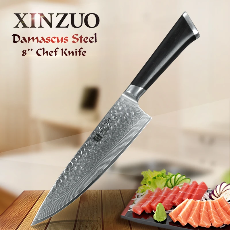 

XINZUO 8'' inch Chef Knife Damascus Steel Blade Knives Ebony Wood Handle Newest 67 Layers 10cr15CoMoV Core Steel Kitchen Knife