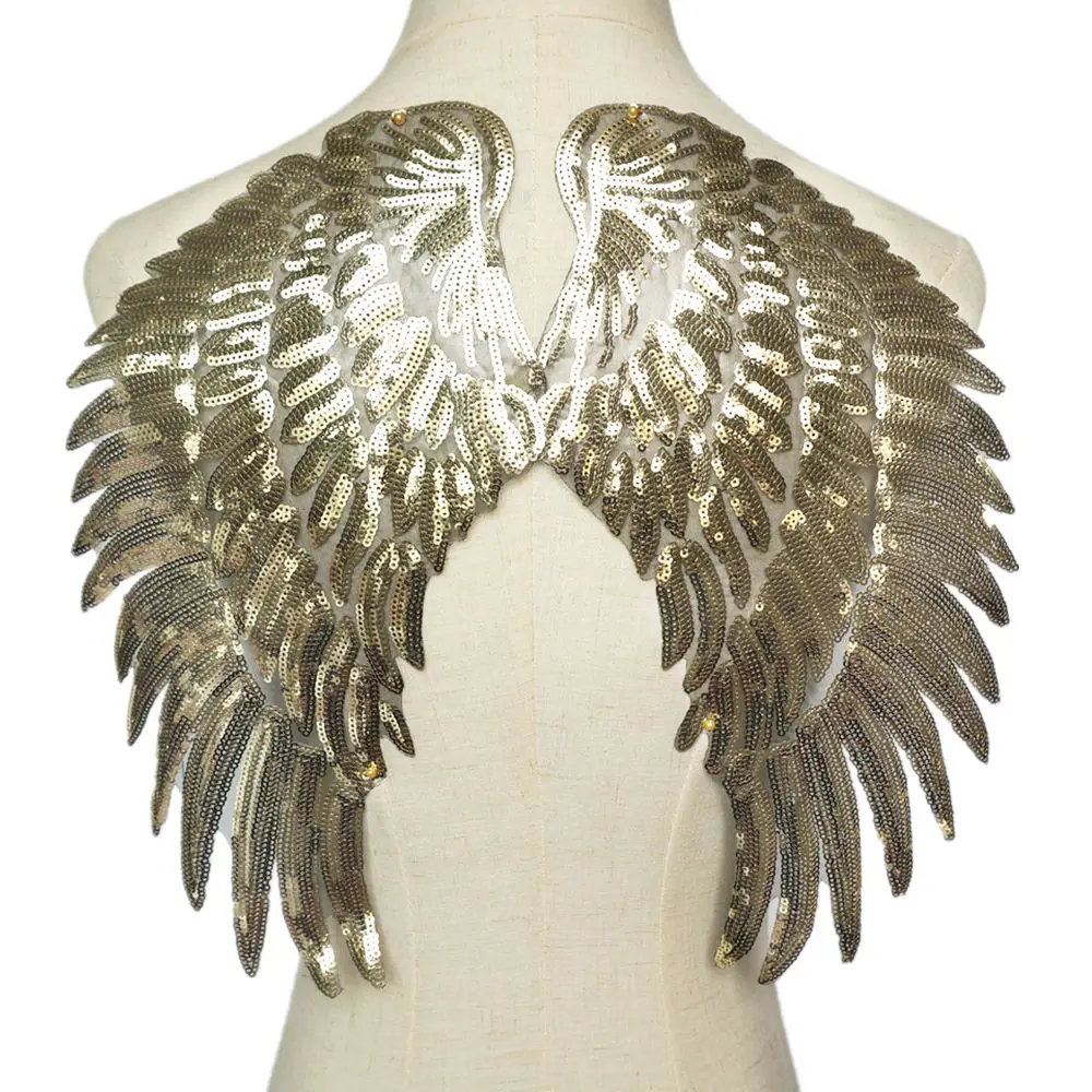 2 шт. золотые блестки ангельские крылья с перьями пришить железные патчи 33 см для платья джинсы рубашка DIY Аппликации украшения
