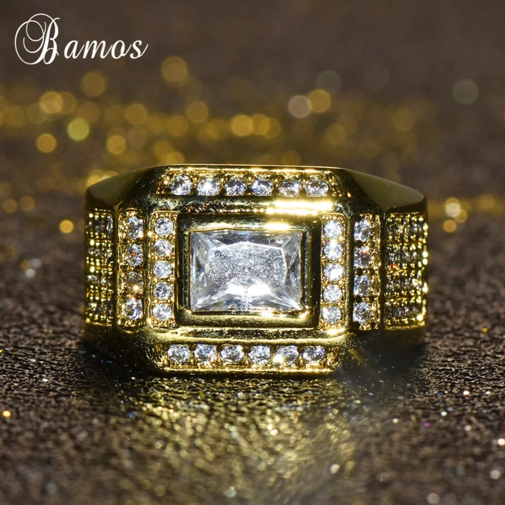 Bamos мужские обручальные кольца золотого цвета с квадратным кубическим цирконием, роскошное обручальное кольцо, Винтажные Ювелирные изделия, подарок на день рождения