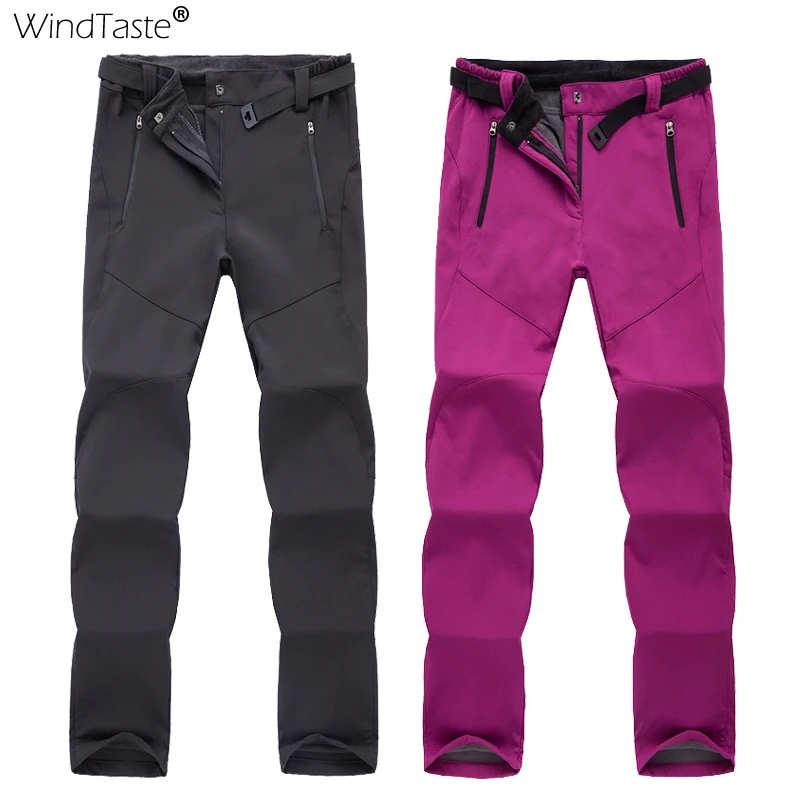 WindTaste de las mujeres de los hombres pantalones de senderismo térmica de invierno al aire libre pantalones de escalada Trekking mujer caliente pantalones de lana pantalones de ropa de marca KA021