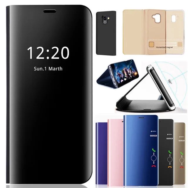 Умный прозрачный зеркальный чехол для Samsung J3 J5 J7 2017 A3 A5 A7 A8 кожаный флип-чехол с