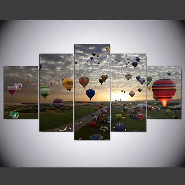 5 Panels Canvas Print Hot air Balloon Painting On Canvas Canvas Wall