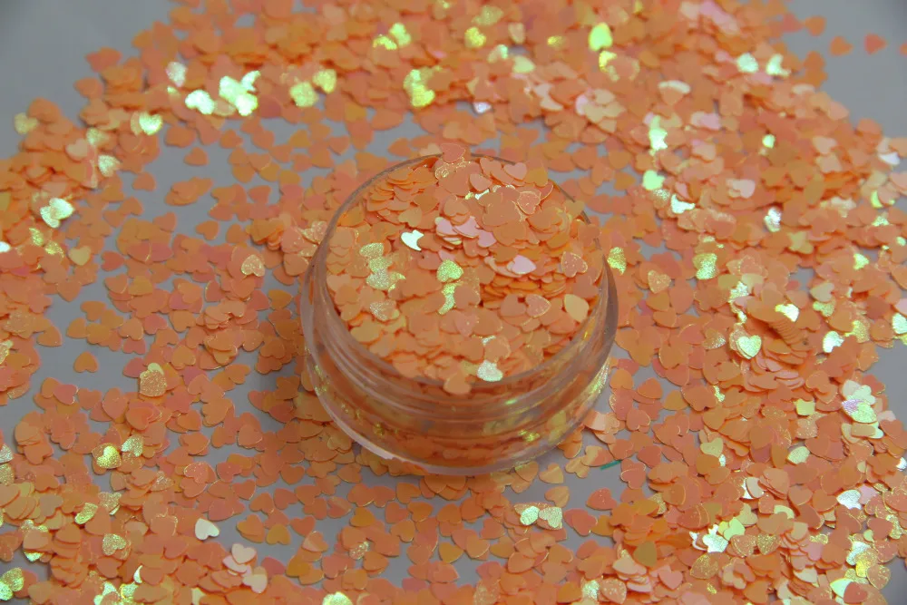 

HI-12Heart shapes Pearlescent Iridescent Orange Colors confetti spangles glitter for nail Art DIY decoration 1pack=50g