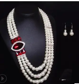 

Unusual bridal Woman's Horse Eye Clavicle Pearl Earrings Jewelry Set Horse Eye White Pearl Necklace Earrings Set African queen