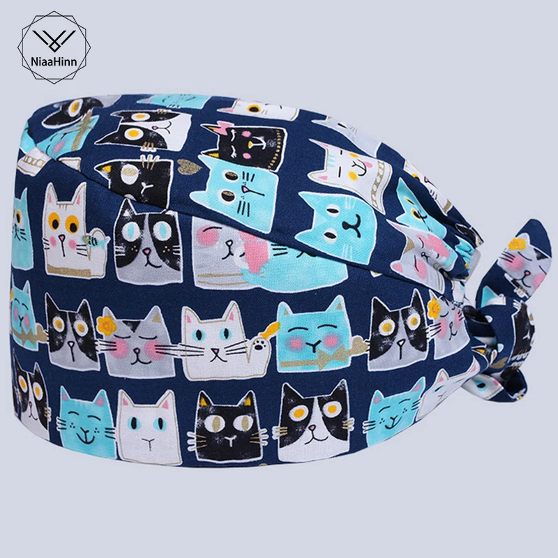 

New Surgical Scrub Caps Medical Beauty Salon Pet doctor Printed Caps Adjustable Cotton Surgeon Hats Dentistry Doctor Scrub Caps