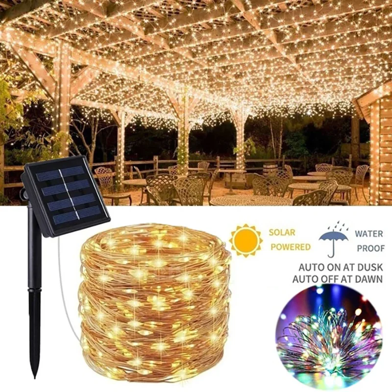 8 режимов на солнечных батареях Светодиодные гирлянды медный провод 10LED открытый