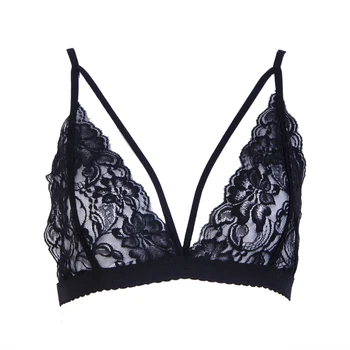 

Women's Floral Sexy Lace Seamless Adjustable Back Closure Triangle Bralette Unpadded Bra Crop Top Strappy Fine